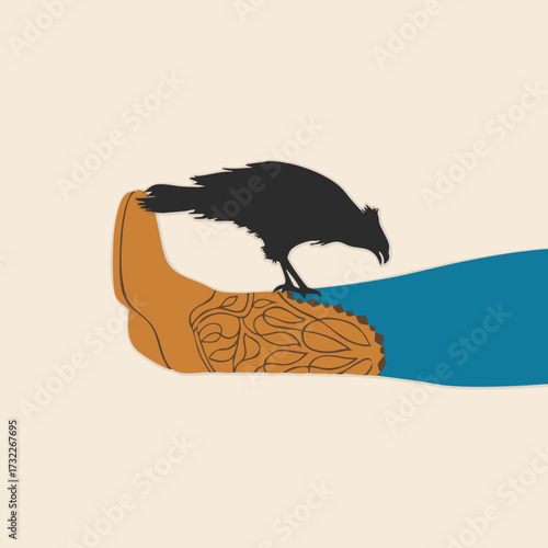 Crow shade icon over dead cowboy legs boots retro logo vintage illustration design vector element