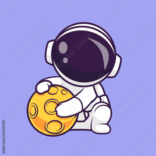 Cute Astronaut Playing Moon Ball Cartoon 