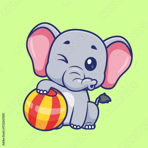 Cute Elephant Playing Ball Circus Cartoon