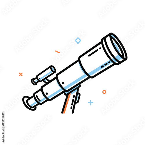 A simple illustration of a telescope used for observing the stars and the cosmos.