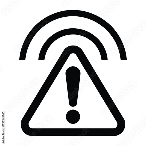 Broadcast Alert Warning Icon – Exclamation Mark in Triangle with Signal Waves for Emergency Notification, Transmission, or Caution UI