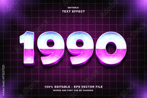 Shiny Retro 1990 Text Effect Editable with Metallic Gradient Style.