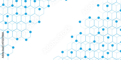 Abstract white background with blue hexagons seamless pattern and geometric in vector design. Futuristic blue neon honeycombs. Modern technology design .Minimal style website banner, decoration .