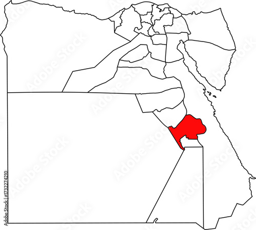 Detailed vector map of Egypt highlighting the Qena Governorate (Qina), an agricultural and industrial region in Upper Egypt near ancient sites.

