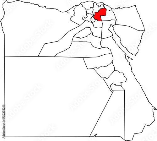 Detailed vector map of Egypt highlighting the Sharqia Governorate (As Sharqiyah), a large and highly productive agricultural area in the Eastern Delta.

