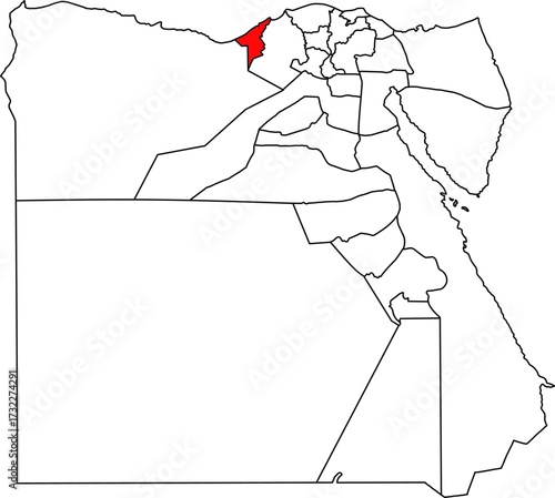 Detailed vector map of Egypt highlighting the Alexandria Governorate (Al Iskandariyah), the historic major port city on the Mediterranean coast.

