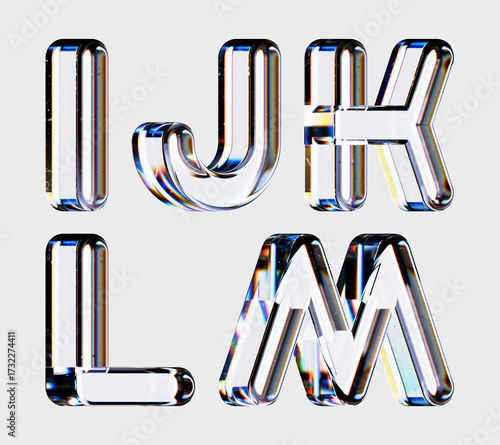 Set of 3d Rendered Letters made of Transparent Glass on White Background