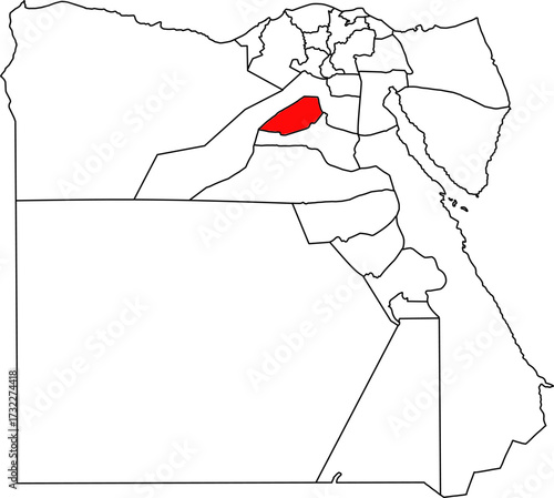 Detailed vector map of Egypt highlighting the Fayoum Governorate (Al Fayyum), a unique agricultural oasis fed by the Nile River branch.

