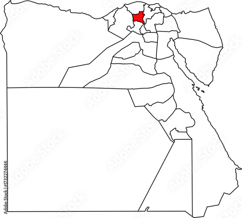 Detailed vector map of Egypt highlighting Gharbia Governorate (Al Gharbiyah), a high-density agricultural region in the central Nile Delta.

