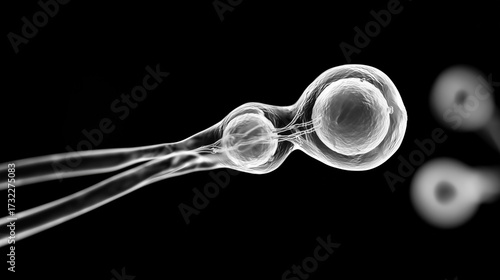 Microscopic cell division process on black background
