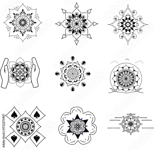 A set of ornamental elements for mandala design