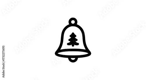 Bell with pine tree black white icon 