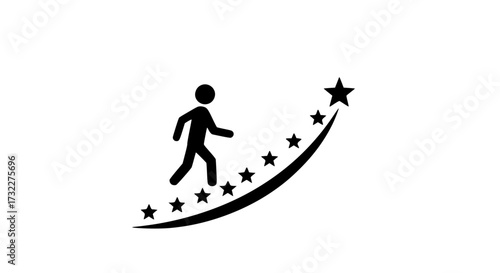 Person stepping on stars black white icon 