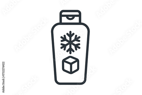 Cooling shampoo icon. Menthol conditioner symbol. Winter hair care with ice and snow. Cold cosmetic bottle for freshness. Hygiene product vector for web, app, and design.
