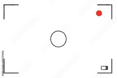 Camera frame viewfinder. Video recorder screen with rec icon. Digital display with photo camera frame on transparent background. Vector interface for video and photo creation.