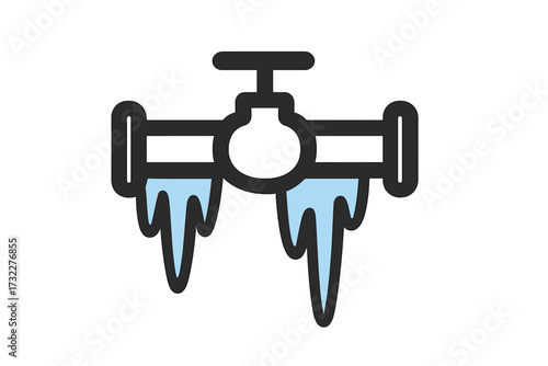 Frozen pipe with icicles vector icon. Winter plumbing problem concept. Cold temperature causing pipeline damage. Simple flat illustration for emergency repair service symbol.