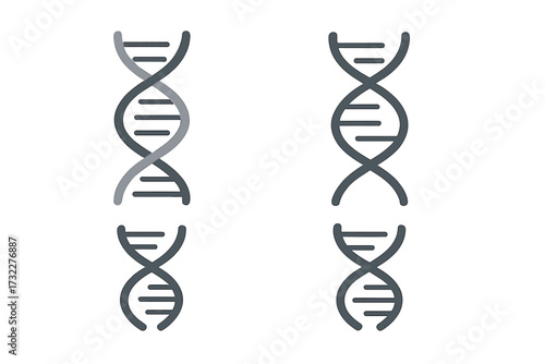 DNA helix symbol set. Abstract chromosome strand icon collection. Vector for science, biology, and genetics. Gene, genome, and heredity concept. Medical research illustration.