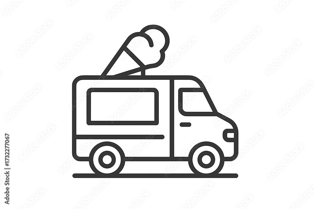 Fototapeta premium Ice cream truck vector icon. Food truck symbol for street food and summer dessert delivery. Minimalist line art illustration for web, logo, mobile app, and UI UX design.