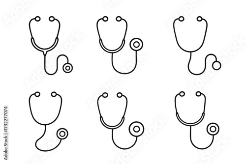Stethoscope line icon set. Medical and healthcare symbol collection. Simple outline vector for doctor, hospital, clinic website and app. Editable stroke diagnostic equipment.