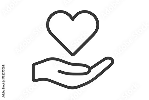 Hand holding heart line icon. Symbol of love, care, charity, donation, and health. Vector for volunteering, support, hope, kindness, and social projects. Give life.