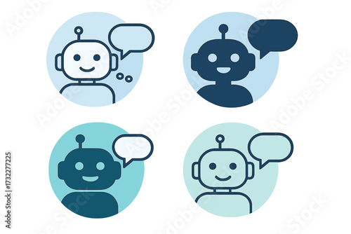 Chatbot icon set. Virtual assistant robot avatar for website and app UI. Online customer service and support concept. AI technology communication vector illustration collection.