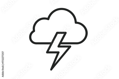 Thunderstorm line icon. Weather forecast symbol. Storm with lightning bolt outline pictogram. Meteorology sign for web, apps, print. Minimalist vector illustration. Concept power.