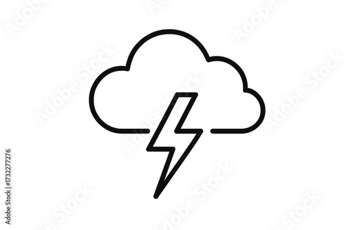 Thunderstorm line icon. Weather forecast symbol. Storm, lightning bolt, thunder and cloud. Simple outline vector illustration for web design, apps, and infographics. Danger, power, energy concept.