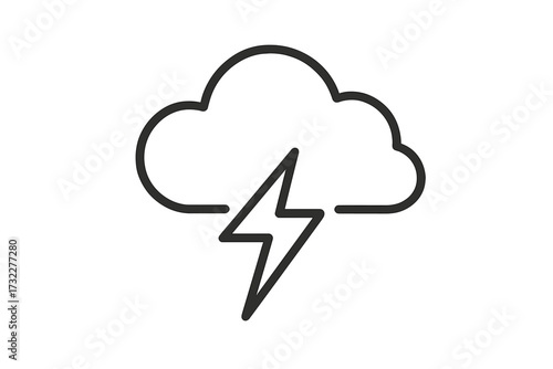 Thunderstorm line icon. Cloud with lightning bolt. Weather forecast symbol. Stormy, thunder, danger sign. Electricity, power, energy concept. Simple outline vector pictogram.