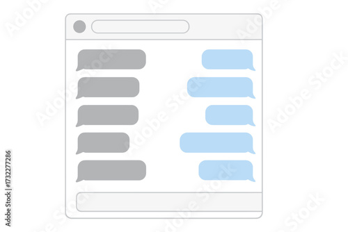Chat interface with blank message bubbles. Vector for SMS or online messaging app. Empty speech bubbles for text dialogue. Flat design communication screen, transparent background.
