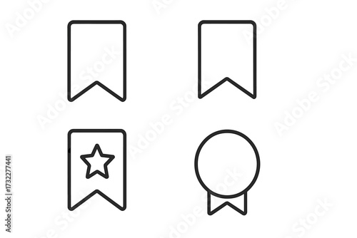 Bookmark and award medal simple line icon collection. Save for later, favorite, and achievement symbols. Editable stroke vector for UI, UX, web, and app design.