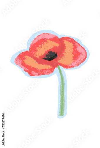 Oil pastel hand drawing Poppy flower.