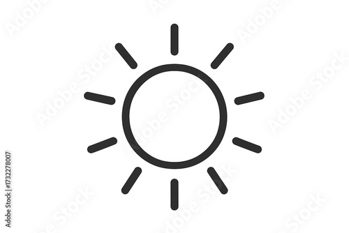 Sun icon in simple line art style. Weather symbol for a sunny forecast. Vector graphic for web, logo, app, and UI design. Isolated element for light and brightness concept.