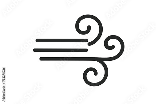 Weather wind icon in trendy flat line style. Air flow symbol for web, app and logo design. Simple climate, breeze, gust, windy pictogram. Isolated vector illustration graphic.