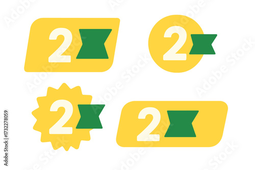 Number 2 weeks left to go banner. Sale countdown badge collection for landing page. Vector illustration set of promotional stickers. Two days remaining special offer label.