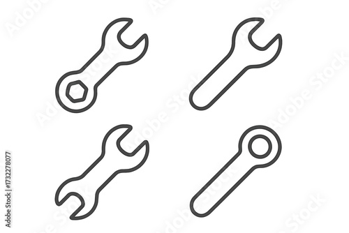 Wrench and spanner line icon set. Editable stroke vector pictograms. Tools for repair, service, and maintenance. Mechanic and settings symbols for web and app design.