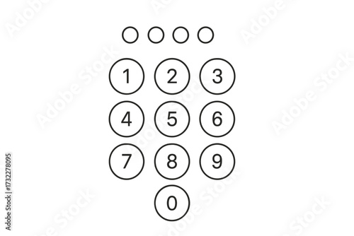 Vector passcode interface for mobile lock screen, login page, and password entry. Phone keypad for user authentication and security. PIN code display and numeric keyboard UI/UX.