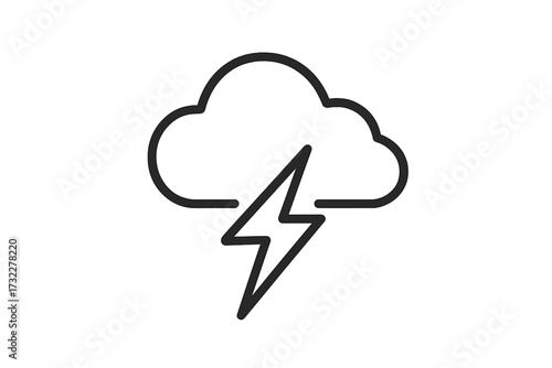 Thunderstorm line icon. Lightning bolt and cloud symbol. Weather forecast sign for web, app, UI design. Simple outline vector graphic. Storm, thunder, electricity concept.