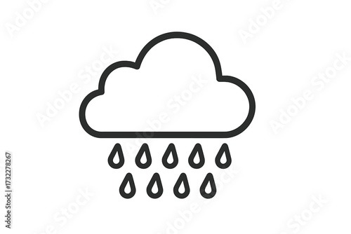Rain icon vector symbol. Weather forecast sign in simple flat outline style. Minimalist cloud with raindrops pictogram for web, logo, and mobile app UI design illustration.