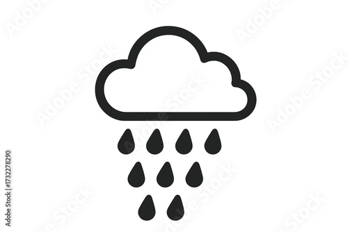 Rain cloud icon, simple weather symbol. Minimalistic line art vector for web and graphic design. Flat illustration for apps, banners, social media. Climate forecast sign.