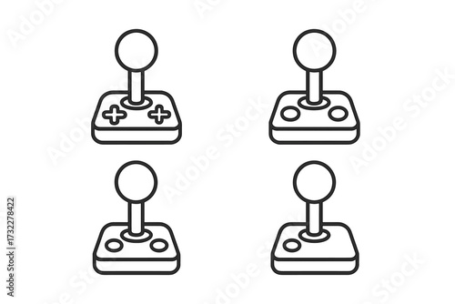 Retro joystick line icon set. Arcade video game controller symbol. Classic gaming console pictogram. Minimalist vector illustration. Editable stroke for app and web design.