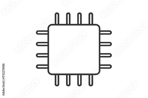 CPU line icon, microchip symbol. Processor, integrated circuit pictogram. Computer hardware sign. Electronic component for technology, data, AI, computing. Vector outline logo.