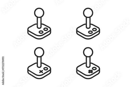 Joystick line icon set. Retro game controller symbol. Arcade gaming pictogram. Vintage video game joystick. Play console control. Gamer concept. Editable stroke. Isometric vector.