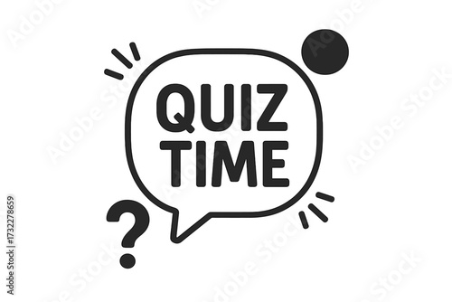 Quiz time vector banner in speech bubble. Trivia game concept icon. Question and answer sign for education, test, exam, or online survey. Knowledge problem solution graphic.