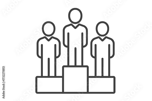 Winner podium icon. Business success and leadership concept. People on a pedestal for competition and achievement. First place award. Staff ranking and best performance symbol.