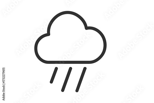 Rain icon in a trendy flat line style. Weather symbol with cloud and raindrops. Simple, minimal outline for web design, logo, app, UI. Meteorology forecast vector illustration.