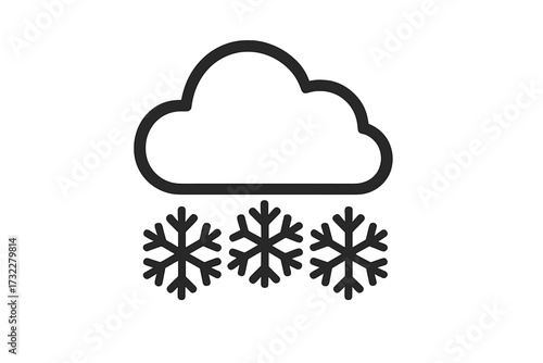 Snowflake weather icon, snow cloud symbol, winter weather forecast, cold season vector, snowfall flat line style illustration for web, app, UI design, isolated white background