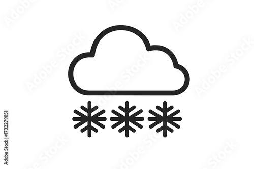 Snow weather icon symbol, minimalist flat line design for web, logo, app, UI, cold season, winter forecast, isolated vector illustration, EPS 10 format