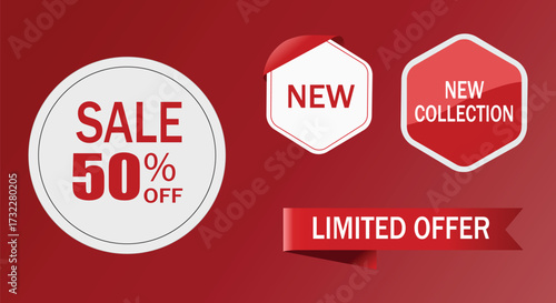 Red sale banner with 50 percent discount limited offer and new collection promotion design for shopping and marketing
