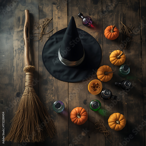 halloween pumpkin and witch