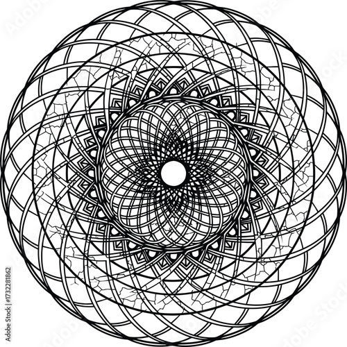 Abstract spiral weaving mandala vector, Japanese Aomori lacquer inspired symbolism of unity and protection, decorative circular background for invitation and brochure